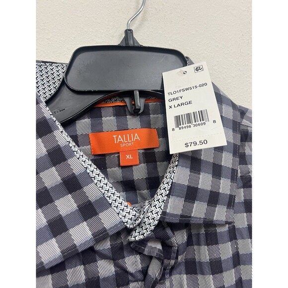 Tallia Sport Grey/Black Checkered Button Up Dress Shirt Men’s Size XL - Picture 2 of 3